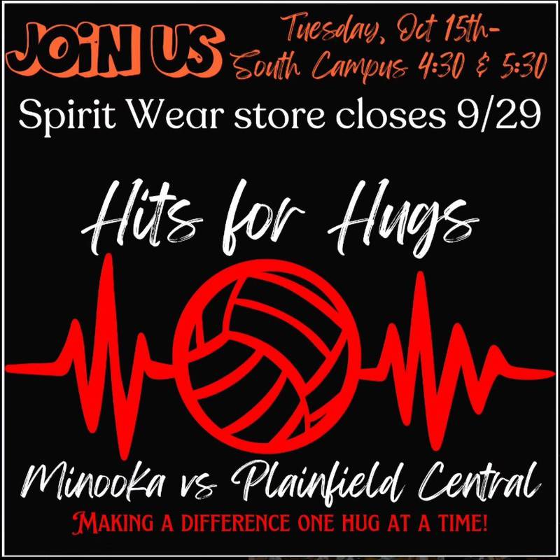 Minooka and Plainfield Central’s girls volleyball teams will participate in the Hits for Hugs fundraiser to benefit Shorewood HUGS at 5:30 p.m. Tuesday, Oct. 15, 2024. The event will include raffle baskets, shirt sales and a 50/50 raffle.