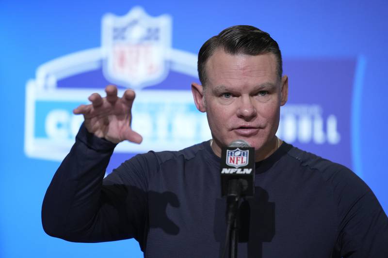 Indianapolis Colts general manager Chris Ballard speaks during a press conference at the NFL football scouting combine in Indianapolis, Wednesday, March 1, 2023.