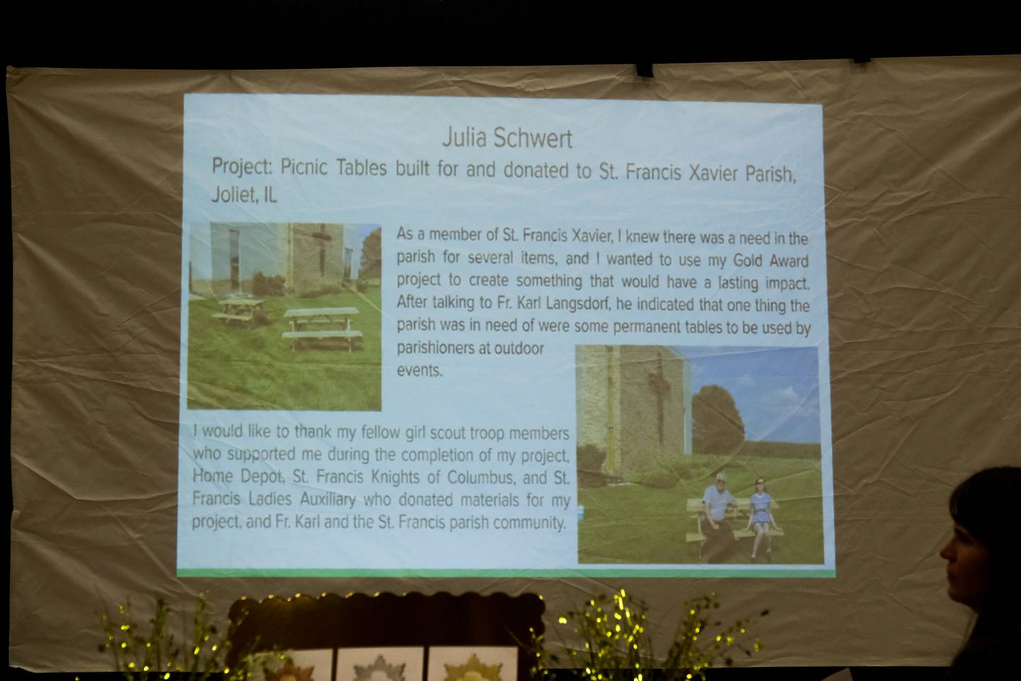 A slide details the project that won Julia Schwert the Gold Award, the highest award a Girl Scout can achieve. Thursday, May 12, 2022, in Plainfield.