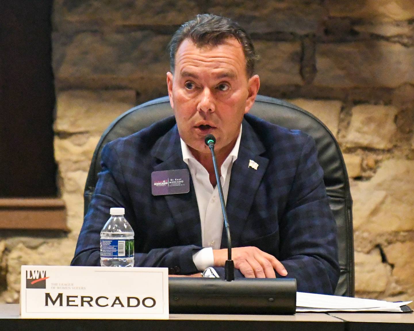 Kent Mercado provides answers to questions that were asked by community members during a forum held on Thursday Feb. 24, 2024, at Batavia’s City Hall.