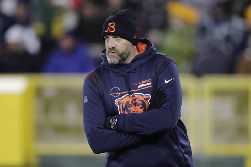 Chicago Bears head coach Matt Nagy is seen before an NFL football game against the Green Bay Packers Sunday, Dec. 12, 2021, in Green Bay, Wis.