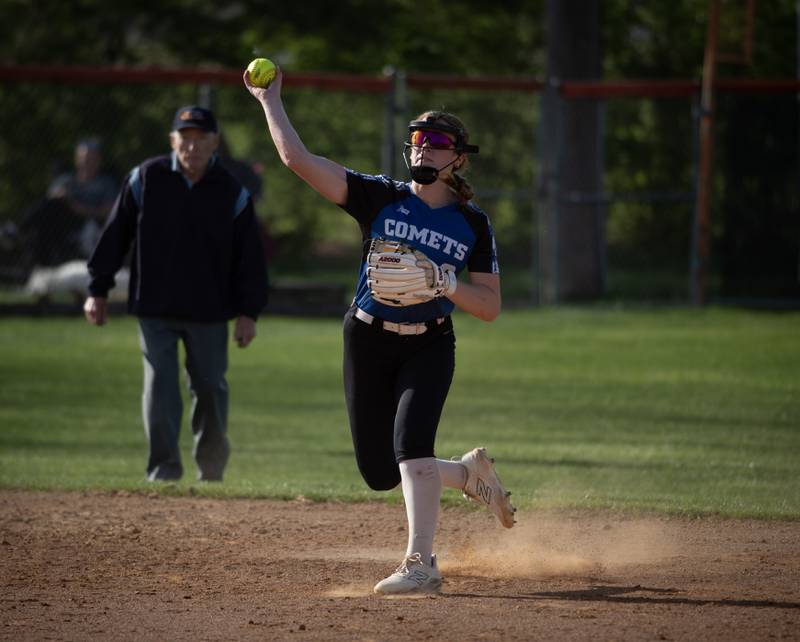 Central's Lia Prairie makes a play at shortstop and throws on to first in a game against Beecher on April 29, 2025.