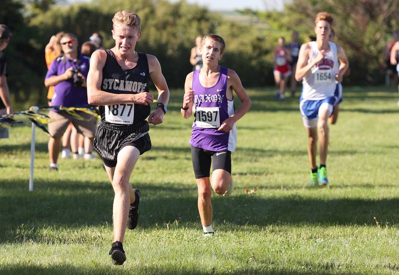 Sycamore's Ethan Solfisburg finishes the boys race in 14th Tuesday, Aug. 30, 2022, during the Sycamore Cross Country Invitational at Kishwaukee College in Malta.