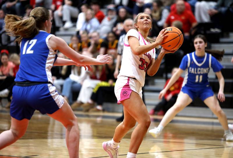 Batavia's Natalie Warner shoots the ball during a Class 4A St. Charles East Sectional semifinal against Wheaton North on Tuesday, Feb. 25, 2025 in St. Charles.