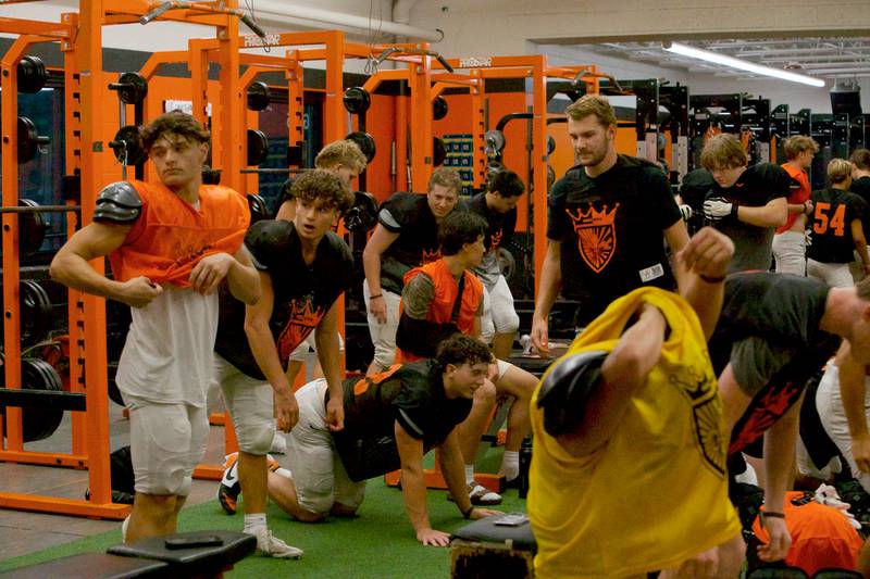St Charles East's Varsity Football practice was forced inside due to severe weather on Monday, Aug.18,2025 in St. Charles.