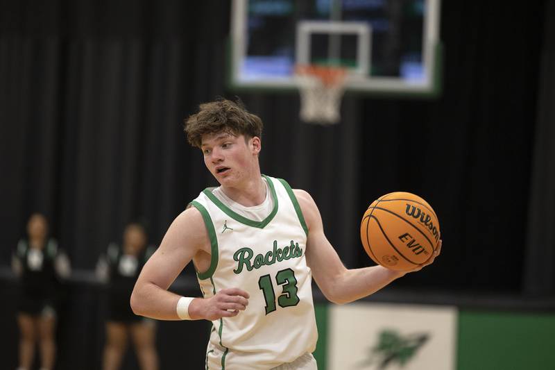 Rock Falls’ Ryken Howard looks to pass against Byron Thursday, Dec. 5, 2024, at Rock Falls High School.