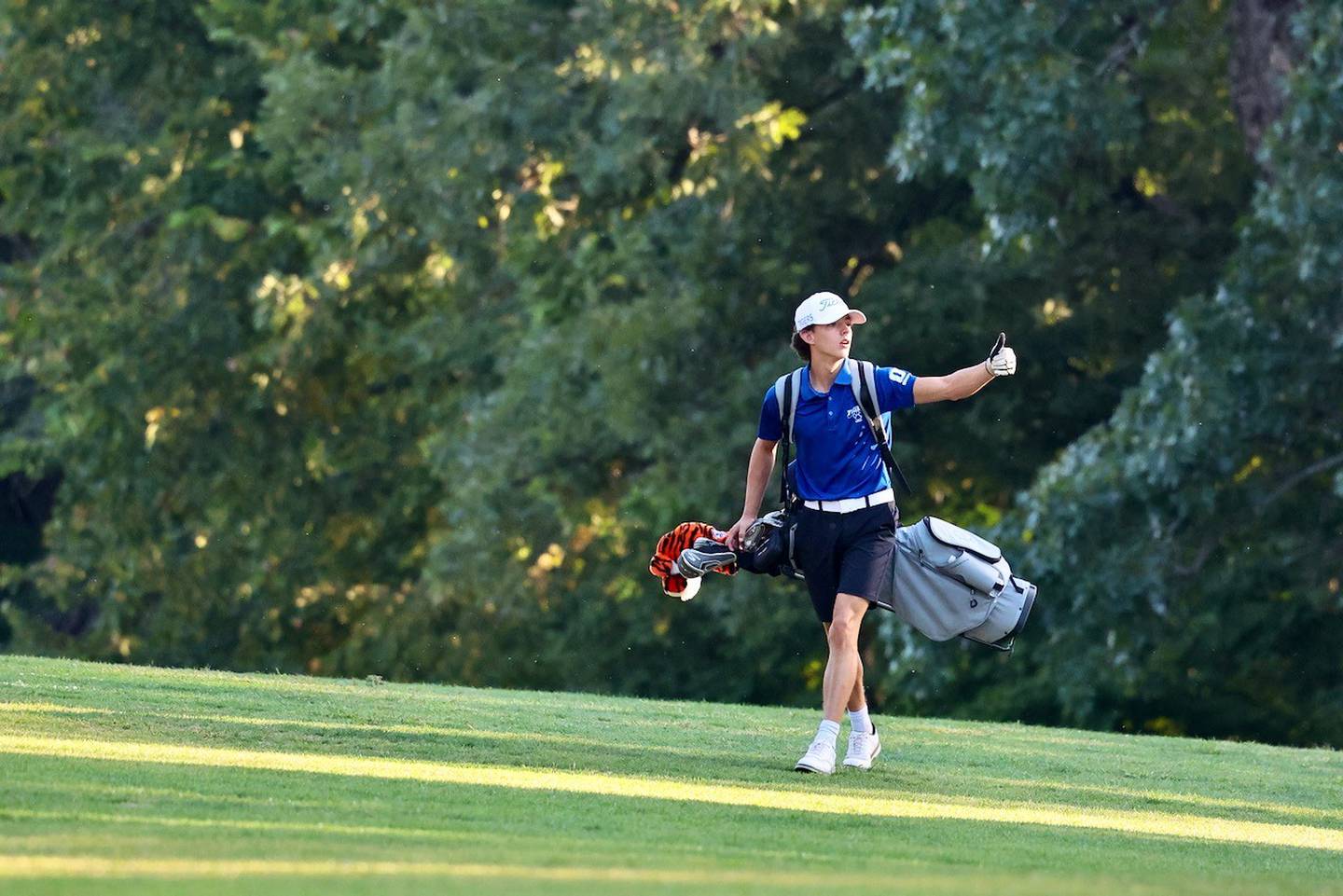 Princeton senior Stihl Brokaw gives a thumb up Thursday at Chapel Hill Golf Course.