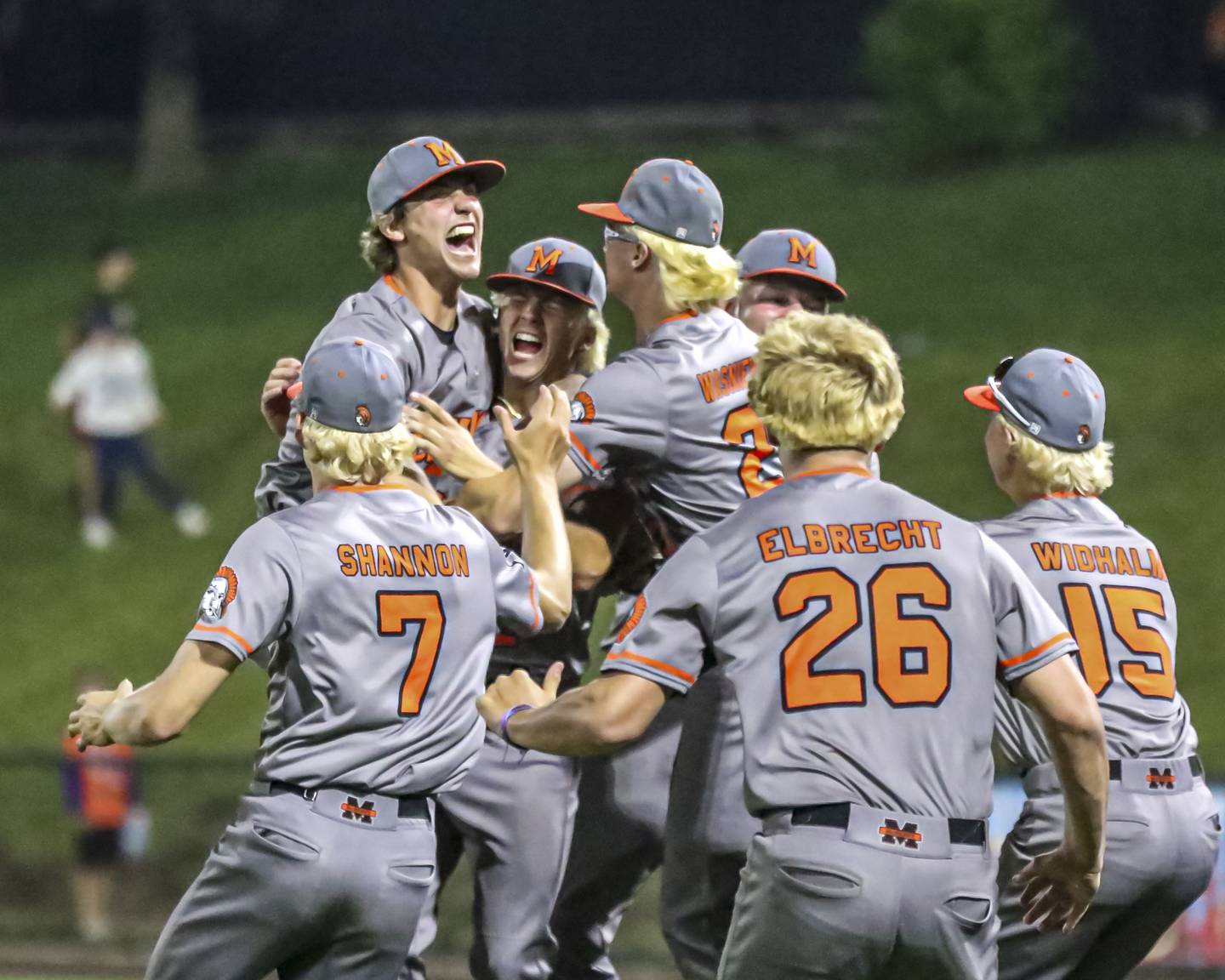 McHenry celebrates the win over Brother Rice in their Class 4A state semifinal Monday, June 13, 2025, in Joliet.