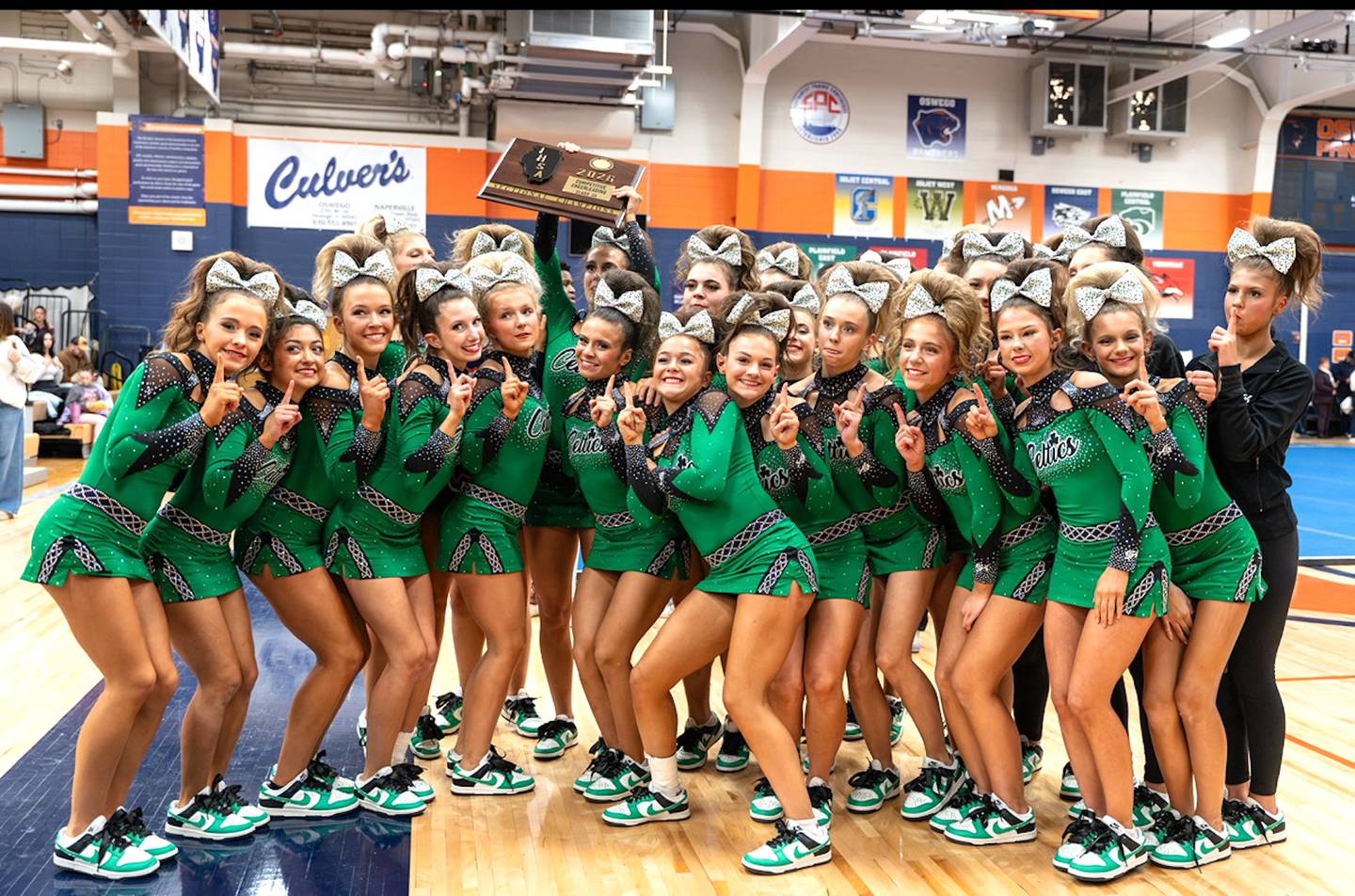 The Providence competitive cheer team won the Class 2A Oswego Sectional championship and ultimately placed third at the IHSA State Finals last weekend in Bloomington. The team includes (not listed as pictured): Annie Smith, Ashley Panico, Brianna Merced, Brittany Adams, Brooke Adams, Decky Feil, Elissa Haddad, Emily Kinney, Emma Jirik, Fiona Warner, Gianna Kettwig, Giselle Vail, Issy Enriquez, Izzy Alejo, Kate Major, Katelyn Walker, Lily Sheehan, Lily Ingram, Lucyana Lombardo, Macy Knapp, Mia Zvejnieks, Reese Guzior, Siena Phelan and Sofia Felice. Coaches are Bridget Fox, Summer Garrett, Chloe Ayres, Michael Fossum and David Erlenbaugh.