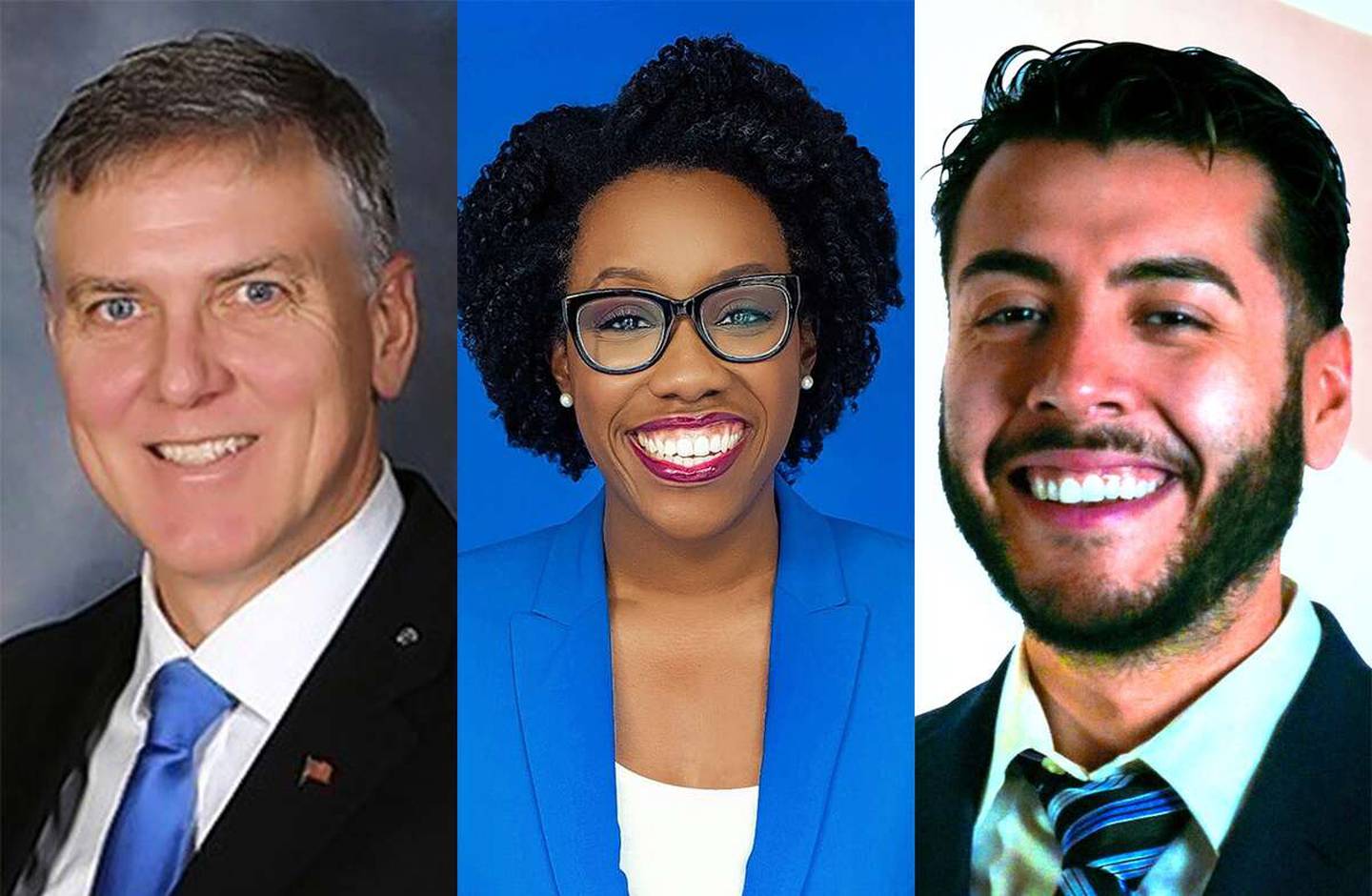 From left: Republican James Marter of Oswego, Democratic U.S. Rep. Lauren Underwood of Naperville and Democrat Roman Valenciano of Earlville are running for the 14th Congressional District seat in 2026.