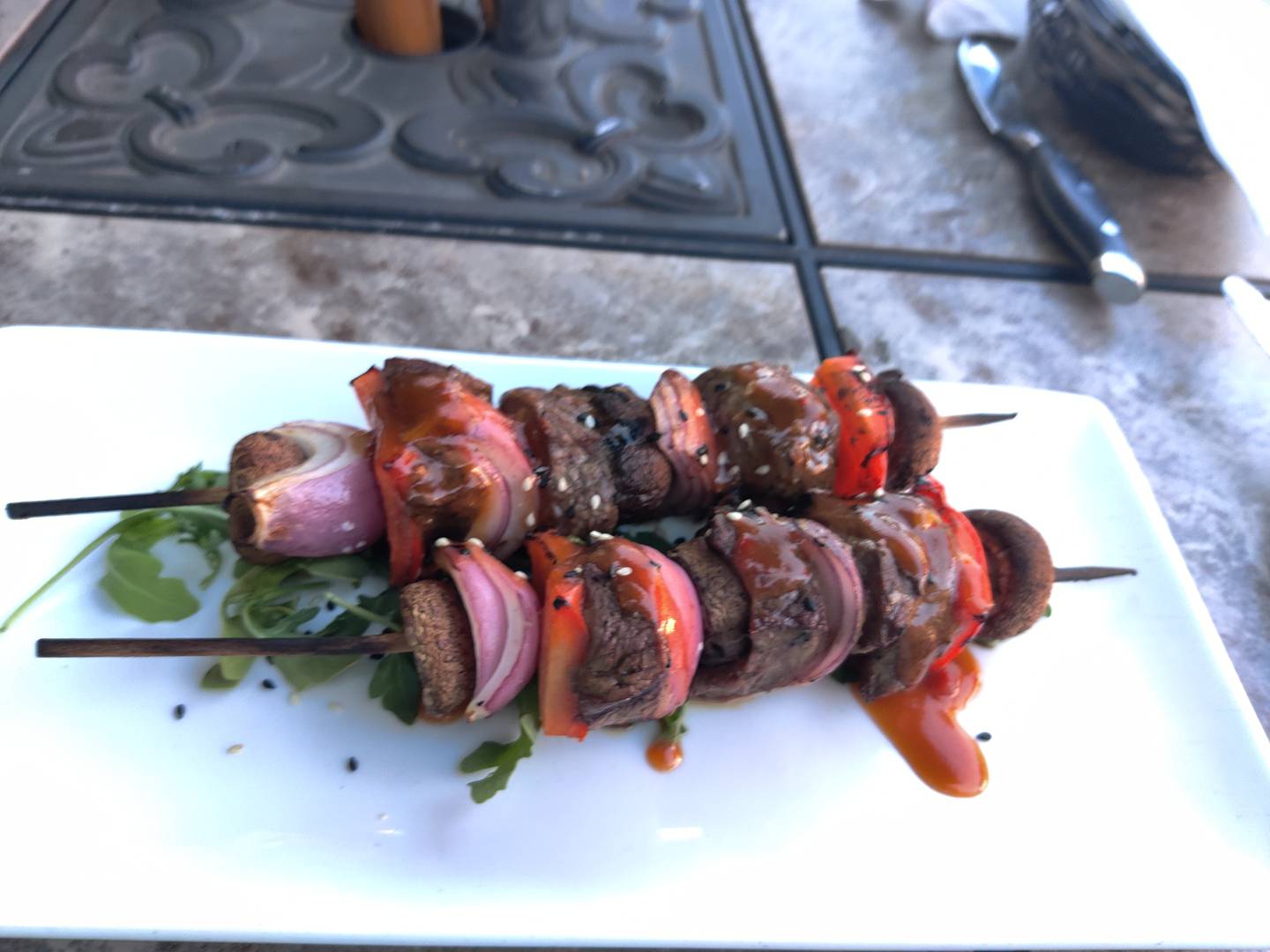 Flat iron steak skewers at FoxFire in Geneva.