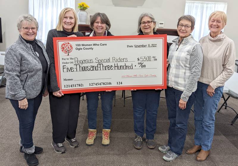 Members of 100 Women Who Care voted in October to donate $5,300 to Pegasus Special Riders. Pictured, left to right, are: Deanna Forrest, Donna Fellows, April Bold, Karen Urish, Maja Shoemaker, and Sue Robbins.