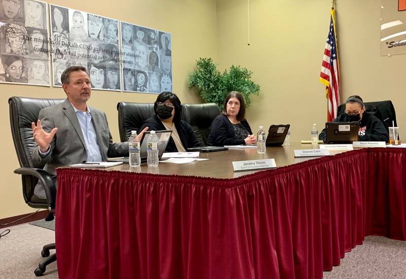 During the DeKalb School District 428 Board of Education meeting on Tuesday, April 5, members of the Board discuss the topic of behavioral issues and whether additional school resource officers are needed.