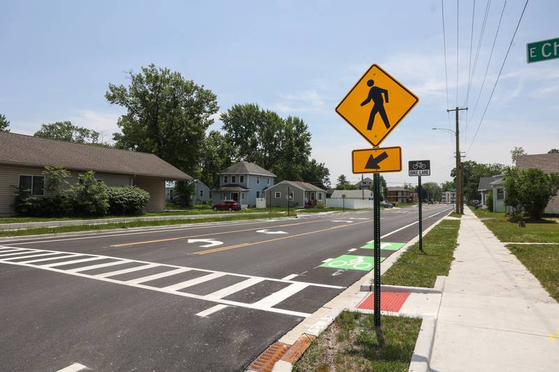 Bike lanes and pedestrian crossings join the freshly-painted lines on Hobbie Avenue in Kankakee. The long-awaited reopening of the road will occur following the Juneteenth Parade on Saturday, June 21, 2025.