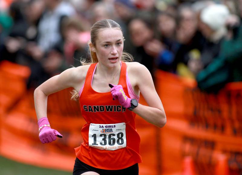 Sandwich's Sunny Weber competes in the Class 2A State Cross Country Championships in November at Detweiller Park in Peoria.