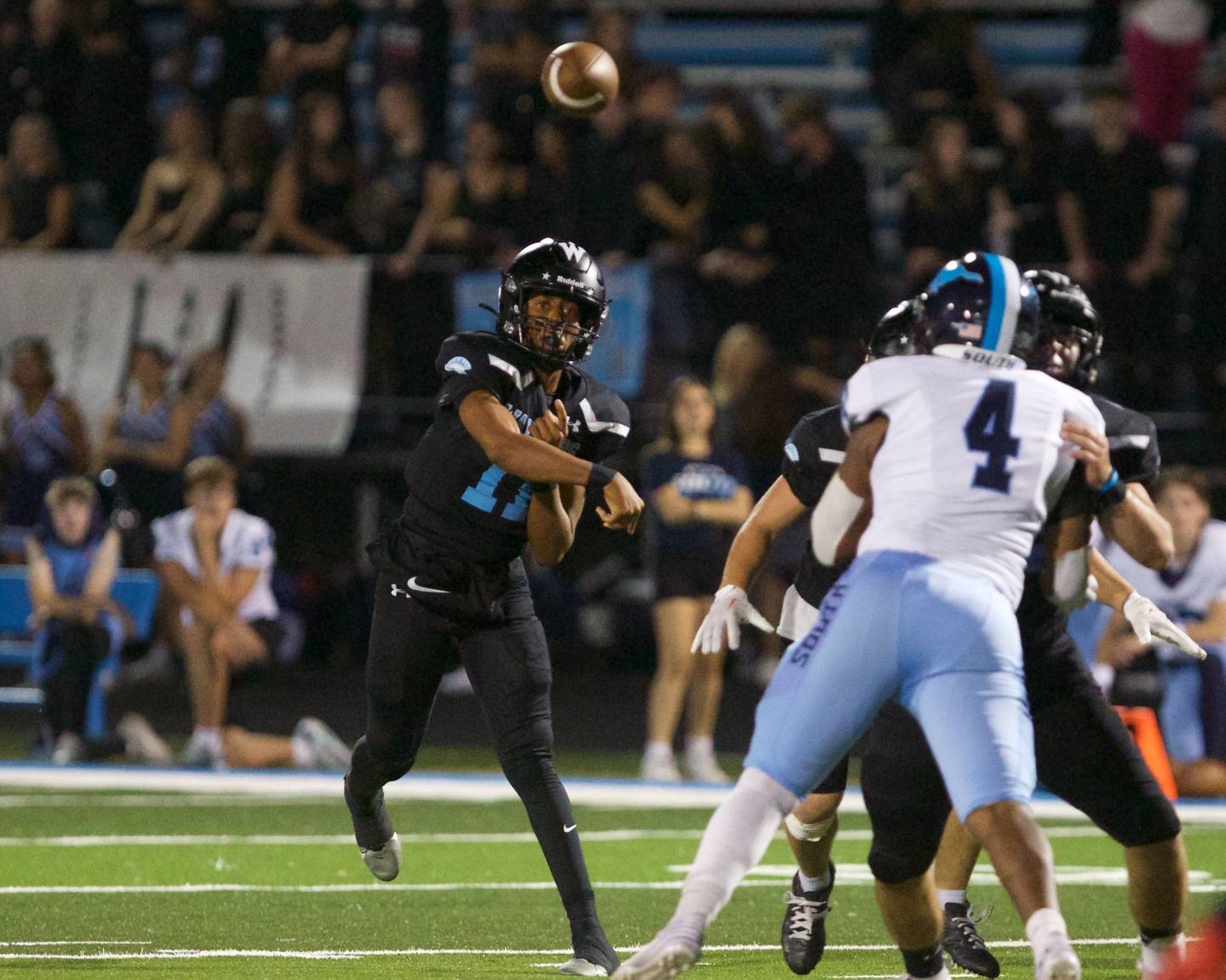 Willowbrook's Jahonise Reed throws for a gain against Downers Grove South on Friday, Sept. 20, 2024 in Villa Park.