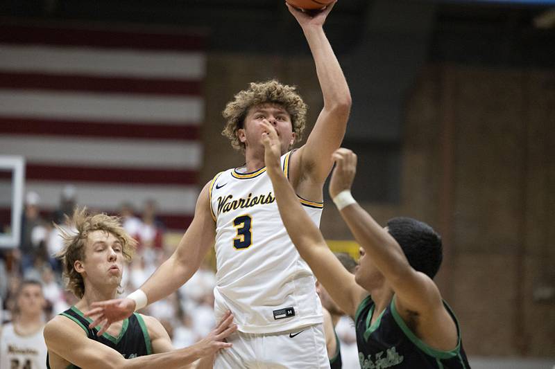 Sterling’s Kyle Billings puts up a shot against Rock Falls on Tuesday, Nov. 29, 2022.