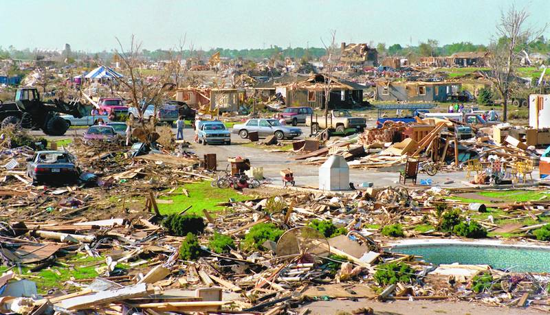 The Peerless and Lily Cache subdivisions in Plainfield, just south of Renwick Road, are destroyed by the Aug. 28,1990, tornado.