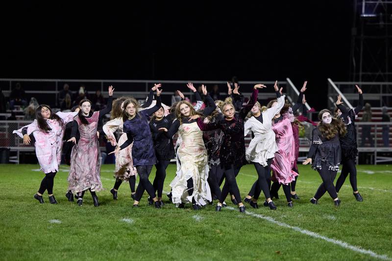 Hall Devilettes performing annual Halloween dance on Friday, Oct. 24, 2025 at Richard Nesti Stadium.