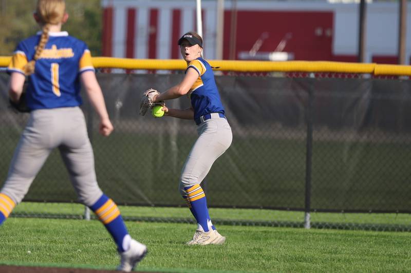 Joliet Central’s Haydn Voss throws to the cut off person against Joliet West on Wednesday, April 22, 2026 in Joliet.