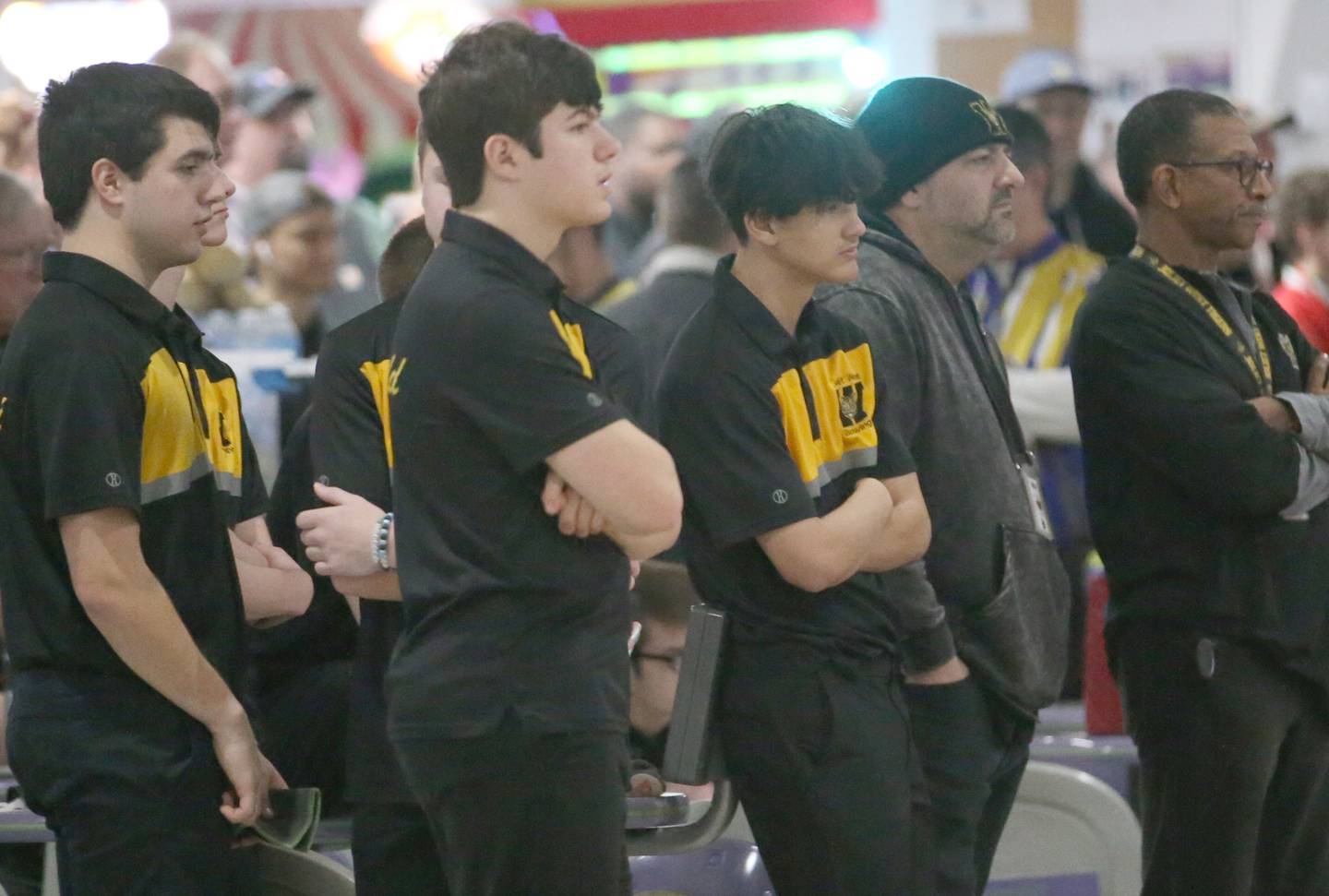 Members of the Joliet West boys bowling team compete in the Regional Bowling meet on Saturday, Jan. 14, 2023 at the Illinois Valley Super Bowl in Peru.