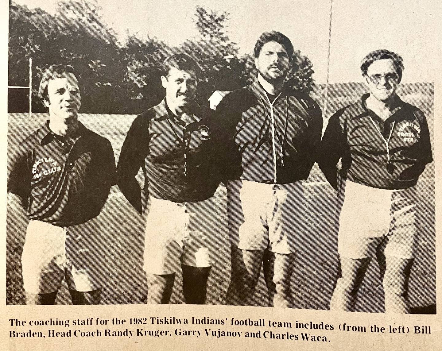 Charlie Waca of Princeton will be inducted into the IHSFCA Hall of Fame next spring. He coached at Tiskilwa High School from 1968-73 and 1981-88. He's shown here (at right) on the Tiskilwa staff with Bill Braden, head coach Randy Kruger and Gary Vujanov.