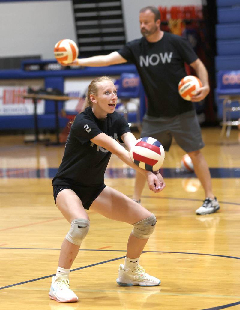 Genoa-Kingston volleyball players work out Tuesday, Aug. 23, 2022, during practice at the school in Genoa.