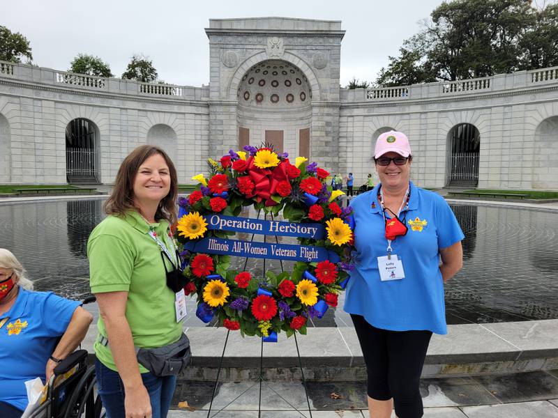 Lolly Peters, right, visits the Military Women's Memorial on Operation HerStory with her niece Katie Tokarz.