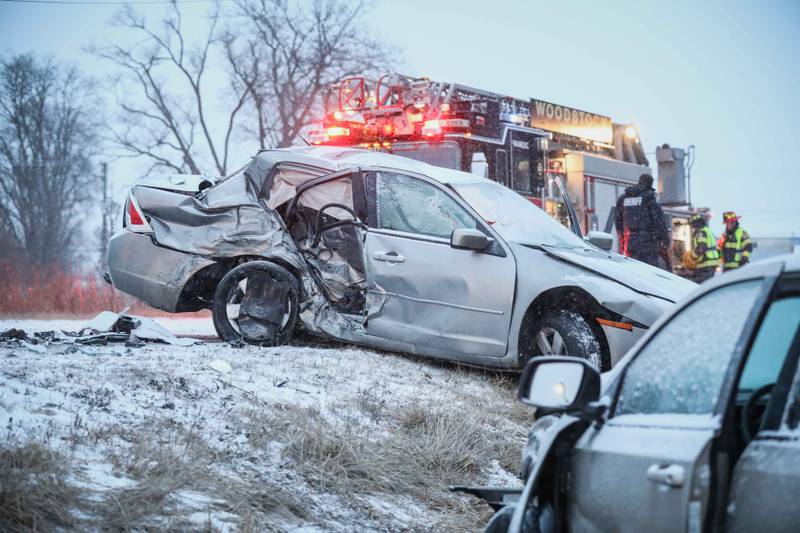 A two-vehicle car crash resulted in serious injuries for one driver Jan. 22, 2025 on Washington Street near Woodstock.