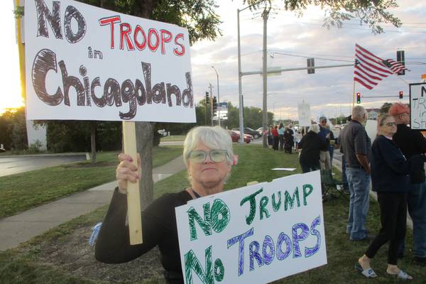 Protesters near Joliet mall oppose Trump’s plan to deploy troops in Chicago