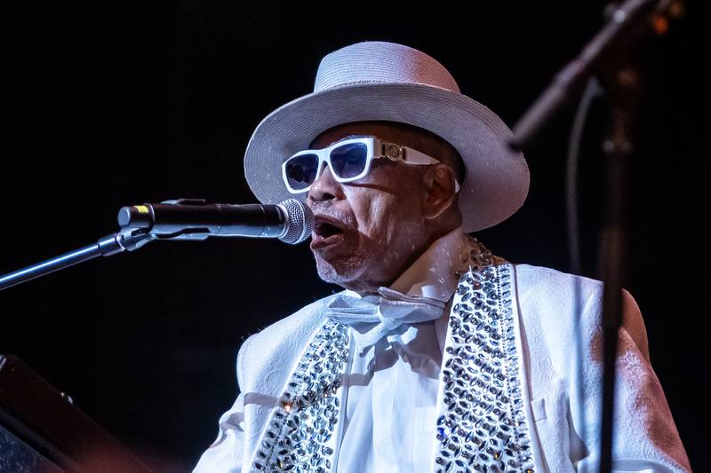 Marshall Thompson & The Chi-Lites perform during the Illinois Rock & Roll Hall of Fame Induction ceremony, held at the Rialto Theatre in Joliet, on Sept. 14, 2025.