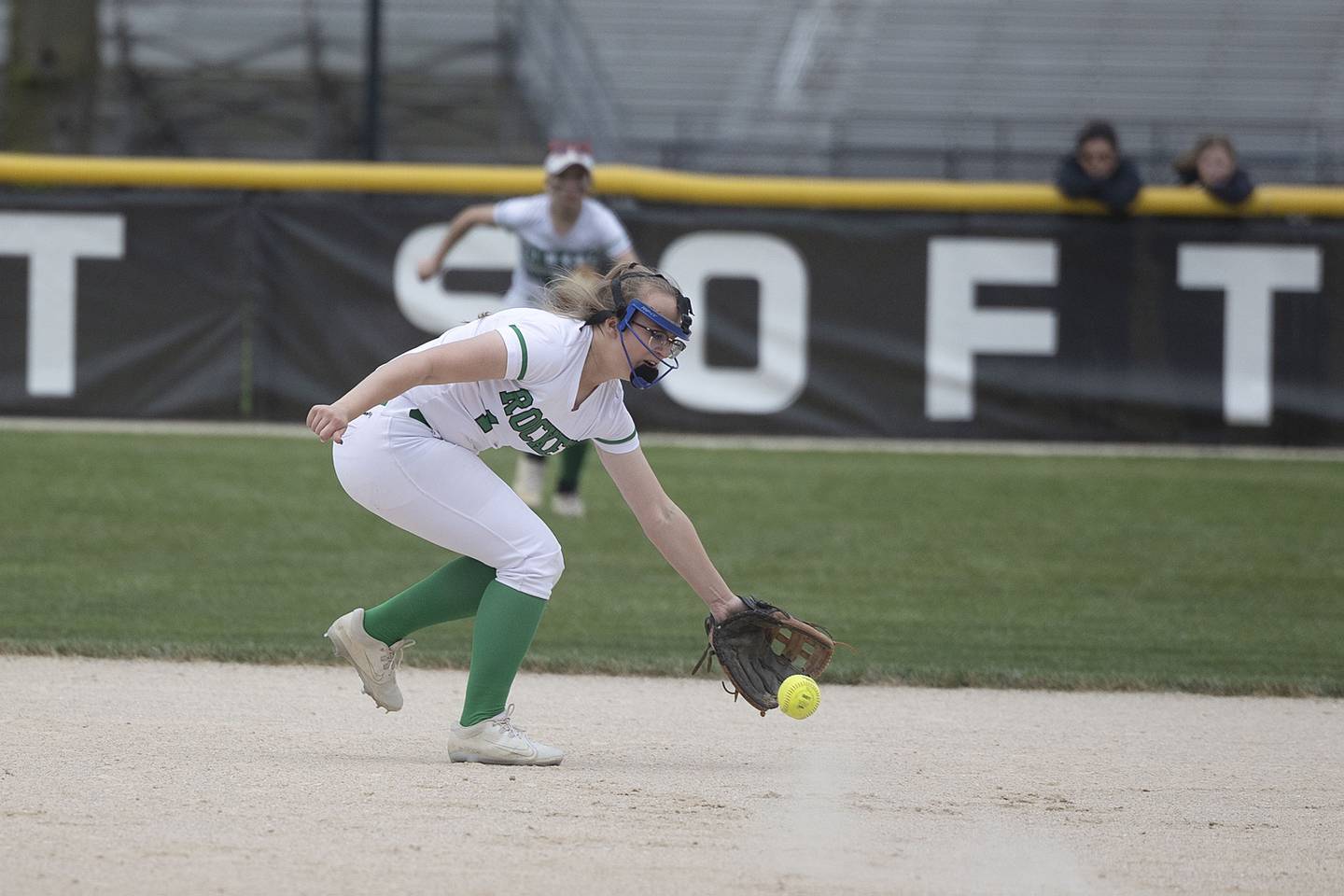 Rock Falls’ Patty Teague snags a grounder against Sterling Friday, May 5, 2023.