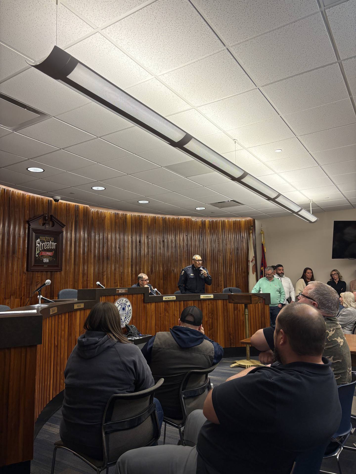 Streator Police Chief John Franklin speaks Tuesday, Oct. 15, 2024, during a special city meeting about the recent string of gun shot reports in the community.