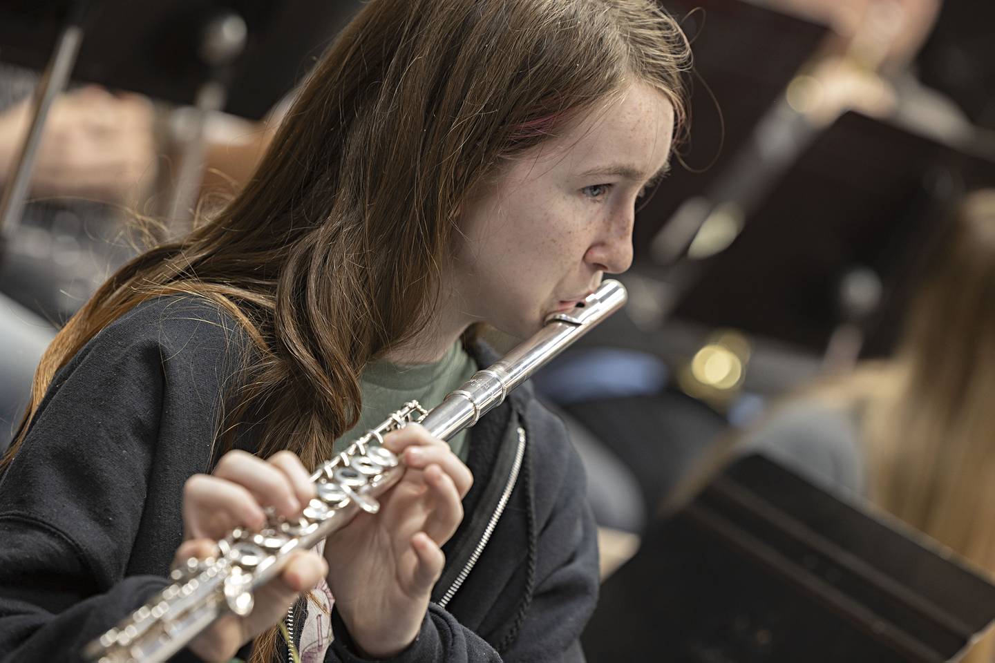 Students in Brendon O’Donnell’s Sterling High School band practice Thursday, April 13, 2023.