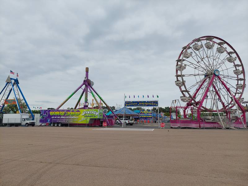 The carnival is set up Wednesday, Aug. 2, 2023, at Northpoint Plaza for Streator Fest.
