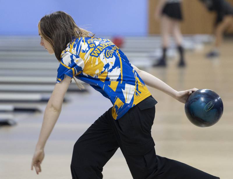Sterling’s Hailey Conderman winds up for a frame Friday, Feb. 7, 2025, in the girls bowling regionals at Plum Hollow in Dixon.