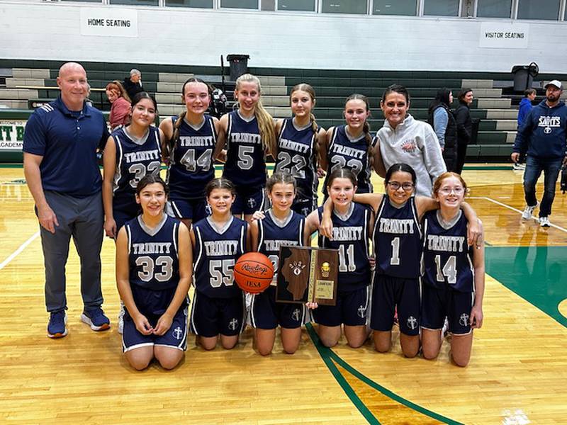 The La Salle Trinity Catholic eighth grade girls basketball team earned a trip to the IESA Class 1A state tournament with an 11-6 victory over Marseilles Milton Pope in the Peru Catholic Sectional championship . Trinity (16-6) will play Peoria Limestone Walters (16-8) in a quarterfinal at 10 a.m. Saturday in Clinton. The semifinals are later Saturday and the third-place and championship games are Thursday.