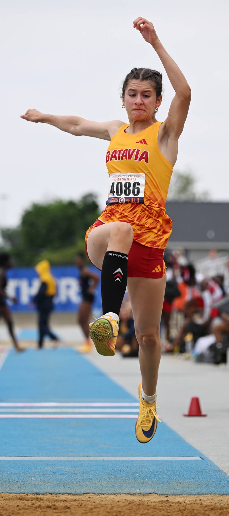 Batavia’s Abby Wirth competes in Class 3A triple jump during the girls track and field state meet at Eastern Illinois University on Saturday, May 23, 2026 in Charleston.