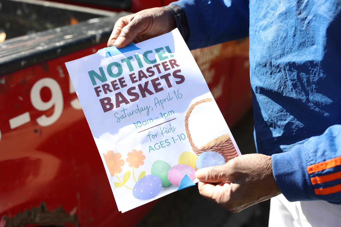 For years Roger Gates has been giving out Easter baskets in the community. Saturday, April 16, 2022, in Joliet.