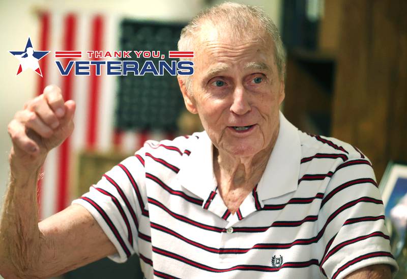 U.S. Army Veteran Jerry Busby talks about his time in the service Wednesday, Aug. 28, 2024, at his DeKalb home. Busby has amassed a large collection of military memorabilia over the years that cover the walls of his basement.