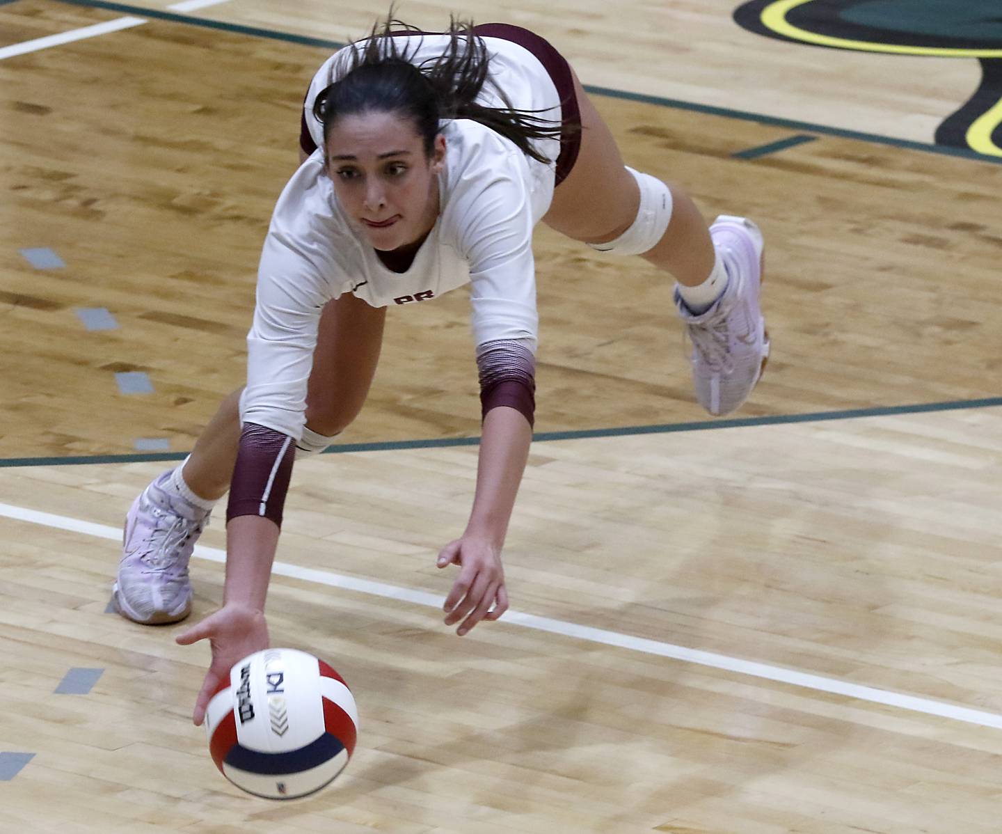 Prairie Ridge's Maizy Agnello tries to dig the ball during the IHSA Class 3A Crystal Lake South Sectional final volleyball match on against Crystal Lake South Thursday, Nov. 7, 2024, at Crystal Lake South High School.