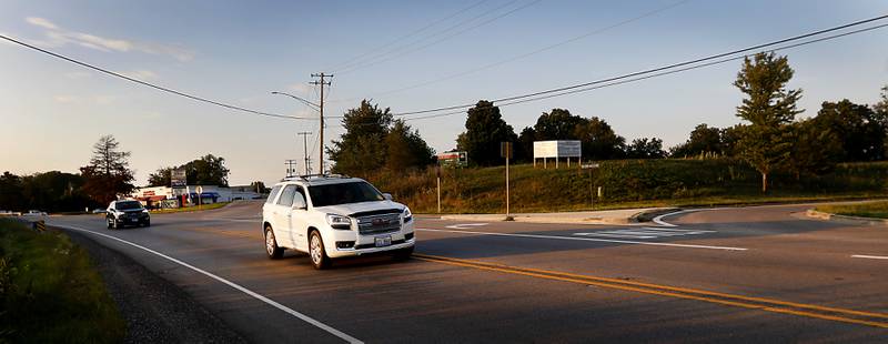 Traffic heads out hon U.S. Route, 12, past the site of a proposed cannabis dispensary at at 5500 Swallow Ridge Drive, in Richmond on Monday, Aug. 19, 2022. Most the the residents at the listening session voiced their approval of the dispensary, but we opposed to the proposed location is at 5500 Swallow Ridge Drive, just off a busy stretch of Highway 12 just south of where Burlington Road branches off the highway.