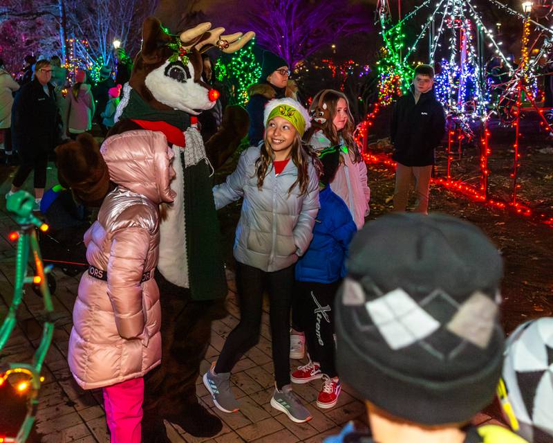 Jingles, the reindeer poses for pictures at the Lombard Jingle Bell Jubilee. Dec 2, 2023