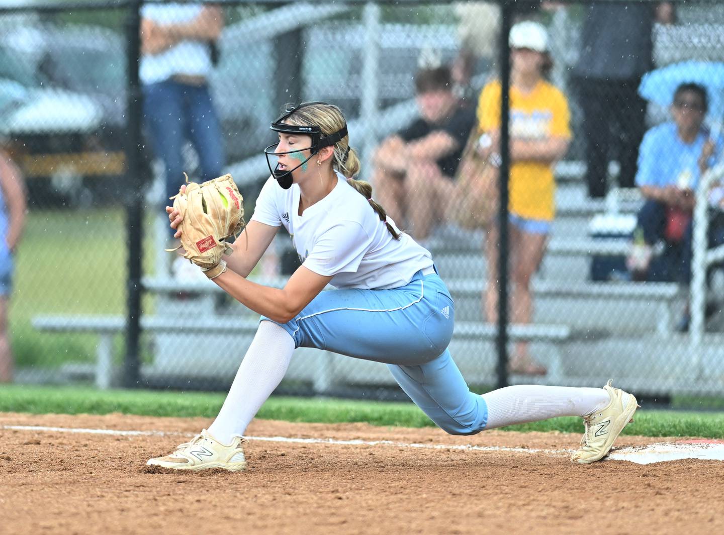 Joliet Catholic's first basemen in action during the Lemont Class 3A sectional semifinal game against Lemont on Wednesday, May. 31, 2023, at Lemont.