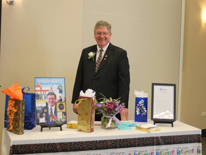 Batavia Public Library Executive Director George H. Scheetz is retiring June 9 after 18 years of service. The library held a retirement reception for him on May 7.