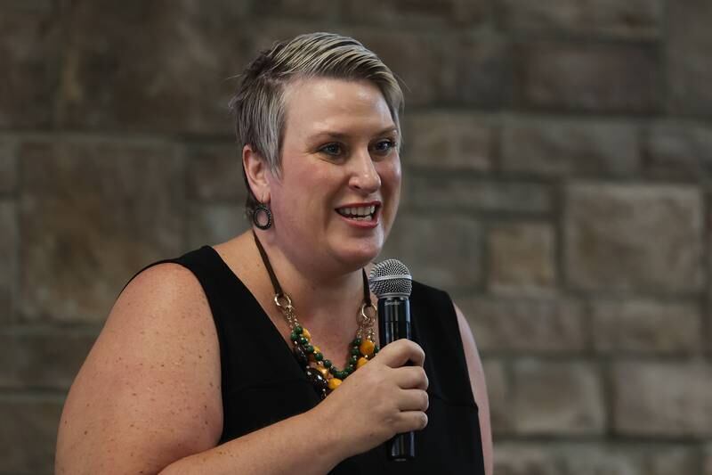 Kelly Klobucher, COO of the Joliet Area Historical Museum, makes opening remarks at the Juneteenth event hosted by the Joliet Area Historical Museum on Monday, June 19, 2023 in Joliet.