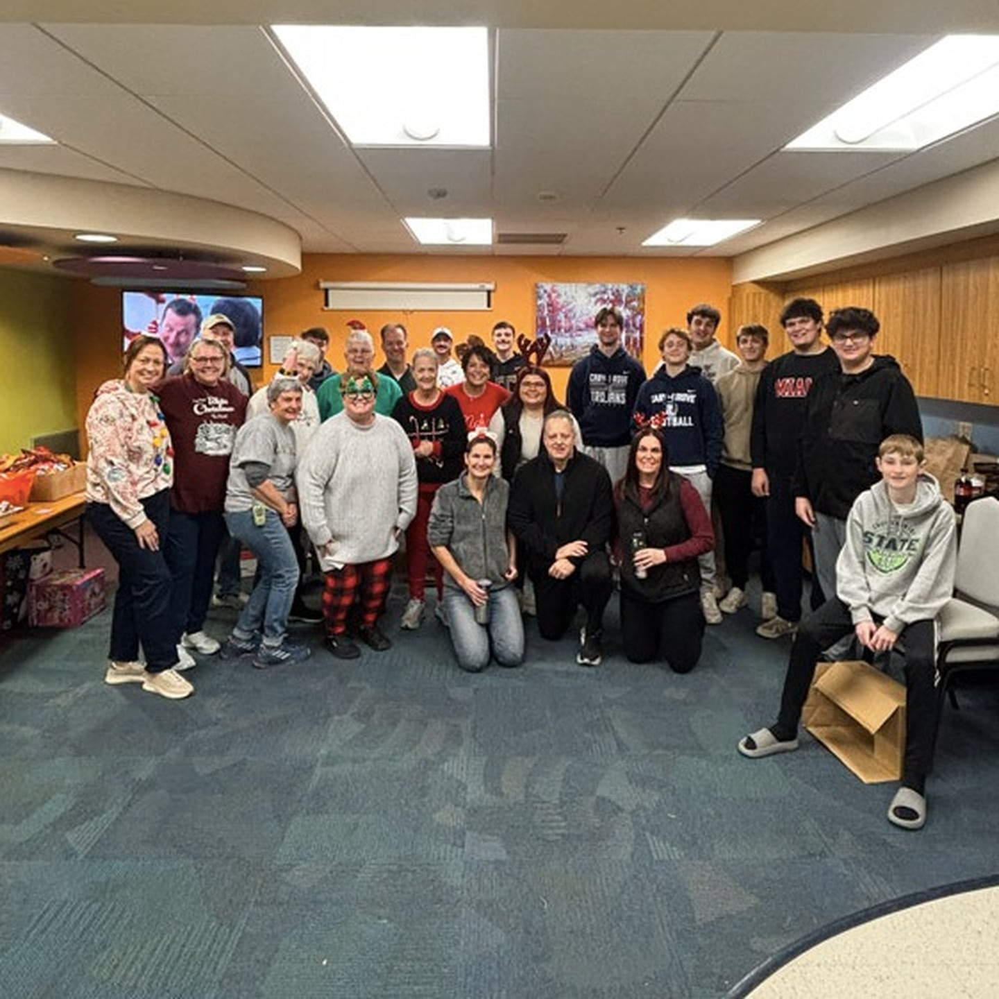 Dozens of volunteers helped create over 120 holiday bags filled with food and gifts for the Cary Park District's Holiday Party in a Bag program on Dec. 22, 2025.