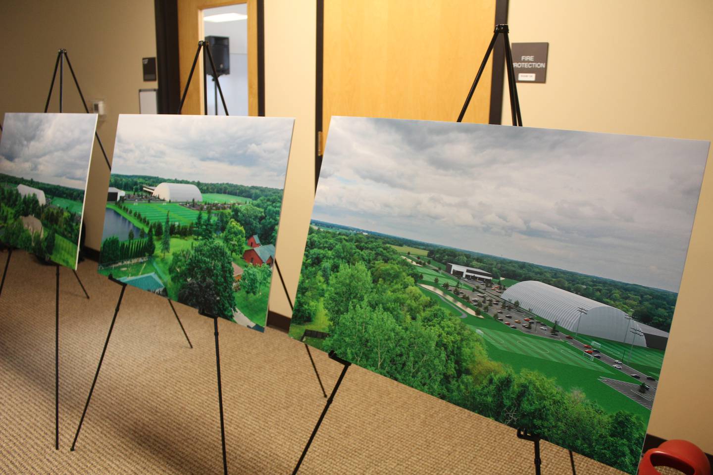 Renderings of the proposed Soccer Xplorer training facility presented at a community meeting on Wednesday, Aug. 23, 2023.