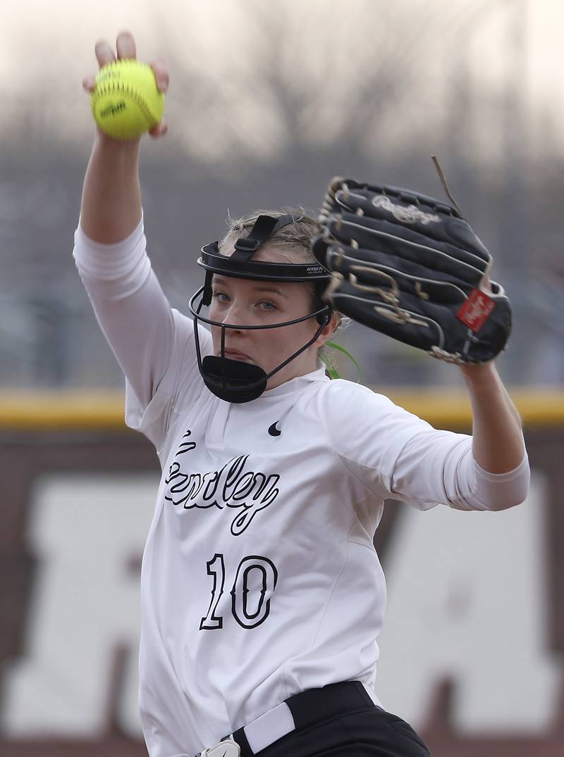 Huntley’s Jori Heard throws a pitch during a non-conference softball game Thursday March 17, 2022, between Huntley and Fremd at Huntley High School.