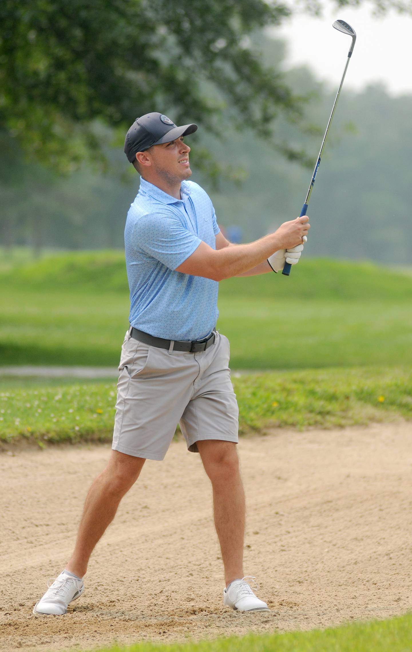 Drew Sabol hits out of the sand during the Berry Memorial Championships at the Eastwood on Sunday, July 16, 2023.